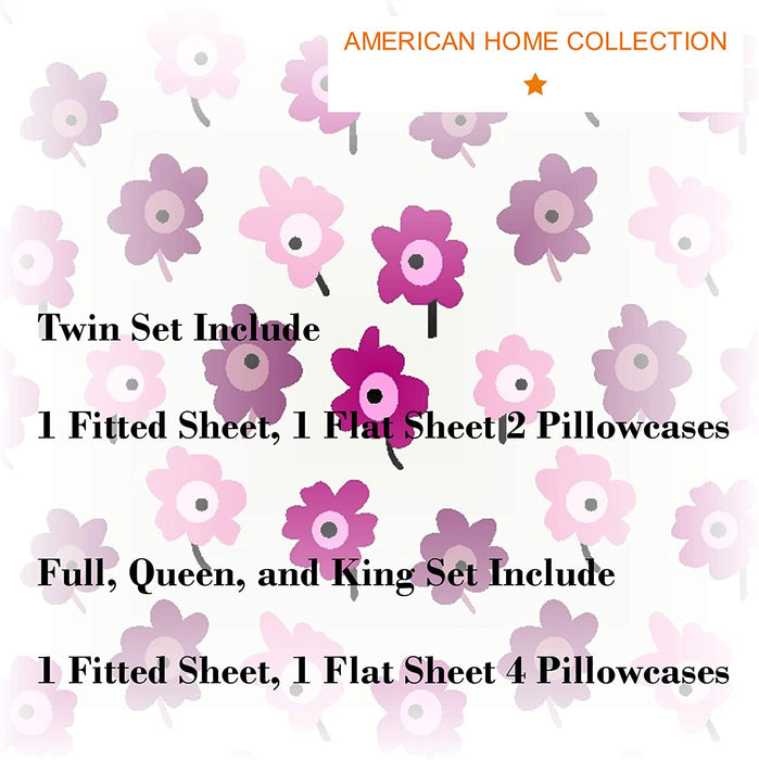 American Home Collection Deluxe 6 Piece Printed Sheet Set of Brushed Fabric, Deep Pocket Wrinkle Resistant - Hypoallergenic (Twin