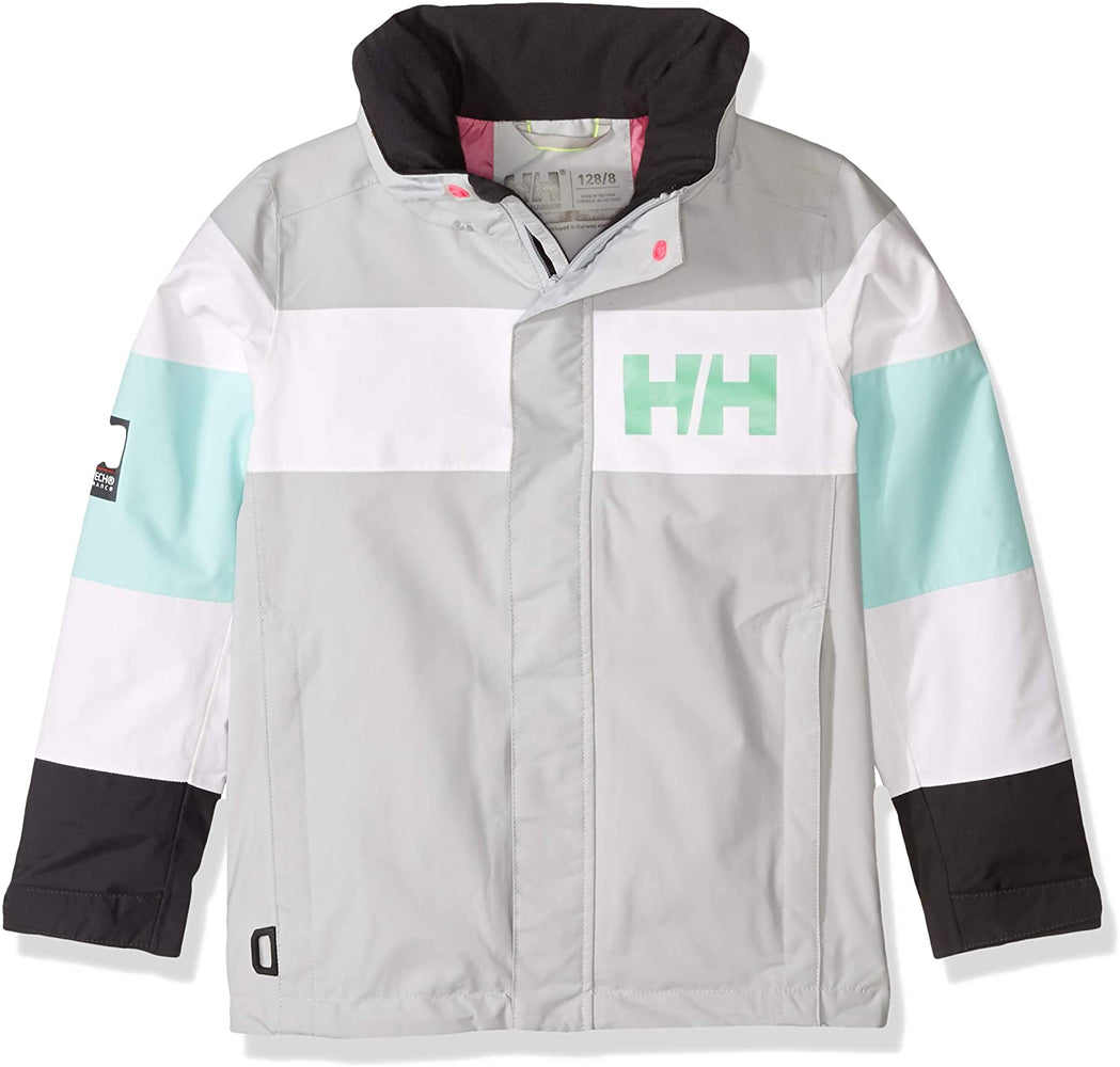 Helly-Hansen Kids & Baby Jr Salt Port Waterproof Sailing Rain Jacket with Hood, Grey Fog, 10