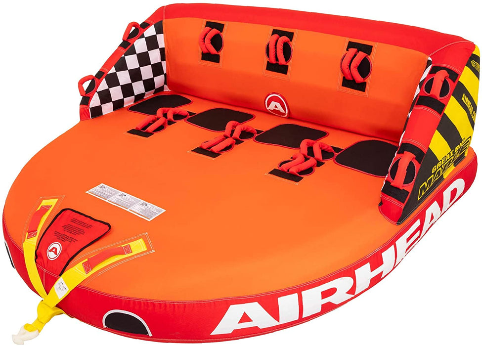 Airhead Great Big Mable | 1-4 Rider Towable Tube for Boating, Orange, Red, Yellow