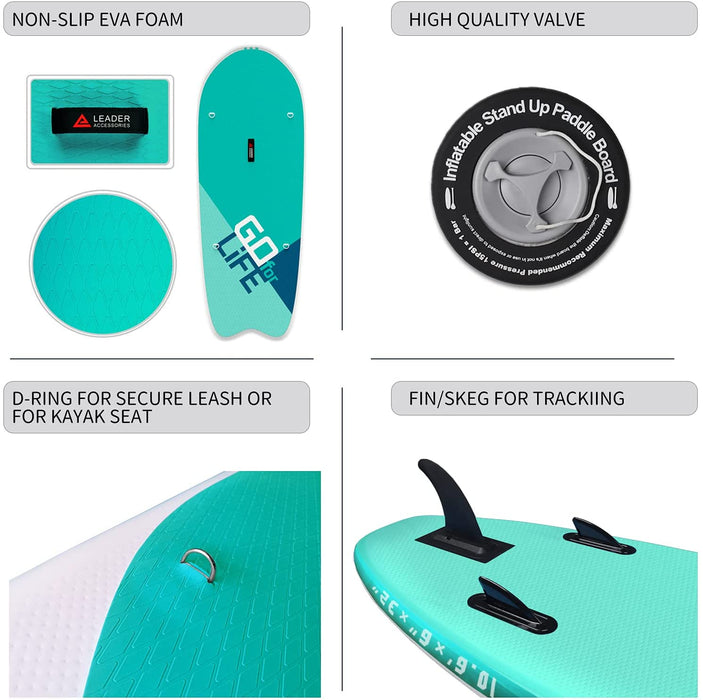 Leader Accessories 10'6" Inflatable Stand Up Paddleboard with Fins (6" Thick) Includes Adjustable Paddle,Kayak Leash,ISUP Backpack, Non-Slip Deck