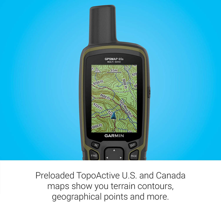 Garmin GPSMAP 65s, Button-Operated Handheld with Altimeter and Compass, Expanded Satellite Support and Multi-Band Technology