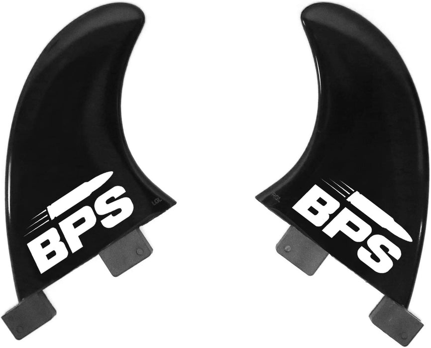 BPS Fiberglass Reinforced Nylon Surfboard Fins (2 Fins) Black Side Fins, FCS GL Style Fin Set with Wax Comb, Bottle Opener and Hex Key