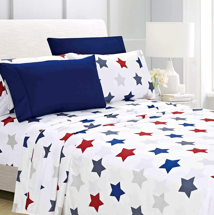 American Home Collection Deluxe 6 Piece Printed Sheet Set of Brushed Fabric, Deep Pocket Wrinkle Resistant - Hypoallergenic (Twin