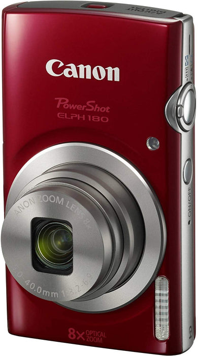 Canon PowerShot ELPH 180 Digital Camera (Red) + 16GB SDHC Memory Card + Mini Table Tripod +Protective camera case with Deluxe Cleaning Bundle