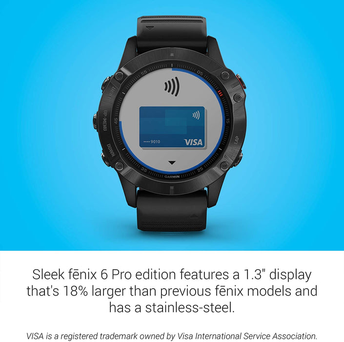 Garmin Fenix 6 Pro, Premium Multisport GPS Watch, Features Mapping, Music, Grade-Adjusted Pace Guidance and Pulse Ox Sensors, Black Bundle with Garmin HRM-Dual Heart Rate Monitor
