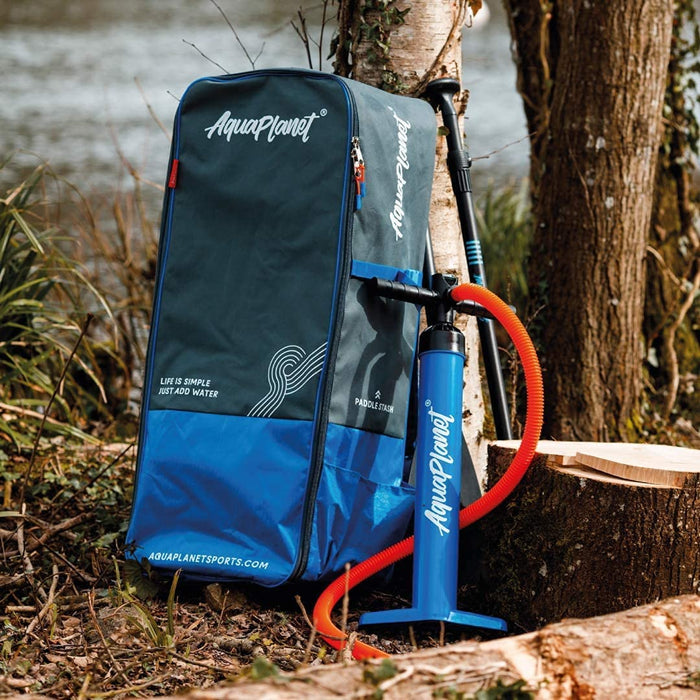 Aquaplanet 10ft 6" x 15cm PACE Stand Up Paddleboard - Incl: SUP, Hand Air Pump w/Pressure Gauge, Adjustable Aluminum Floating Paddle, Repair Kit, Rucksack, Coiled Leash & 4 Kayak Seat Ring Fittings