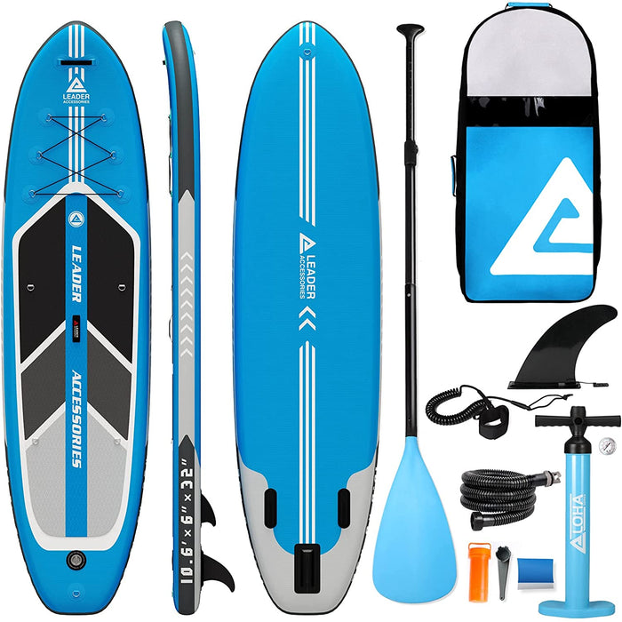 Leader Accessories 10'6" Inflatable Stand Up Paddleboard with Fins (6" Thick) Includes Adjustable Paddle,Kayak Leash,ISUP Backpack, Non-Slip Deck