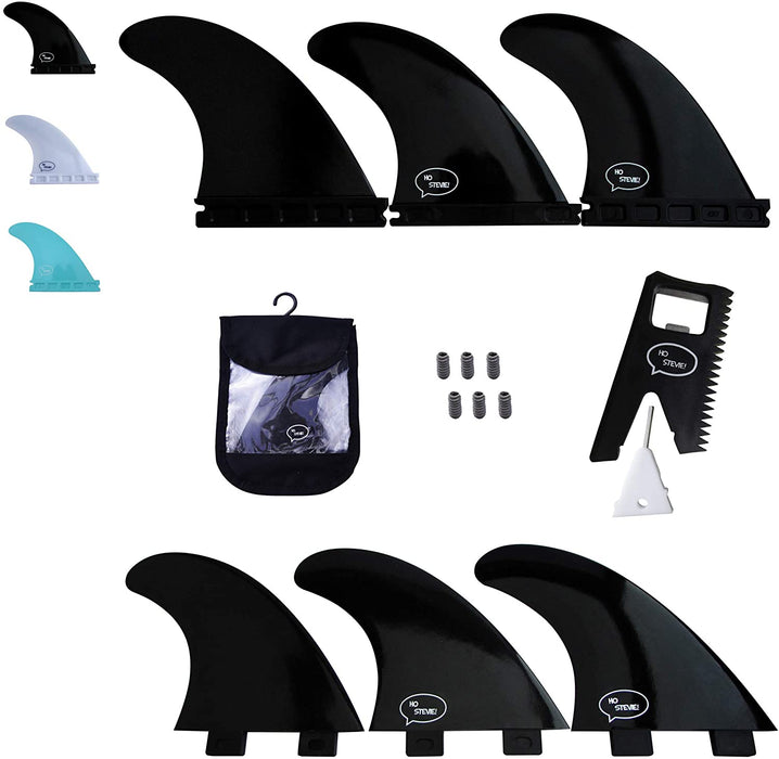Ho Stevie! Fiberglass Reinforced Polymer Surfboard Fins - Thruster (3 Fins) FCS or Futures Sizes, with Fin Bag, Screws