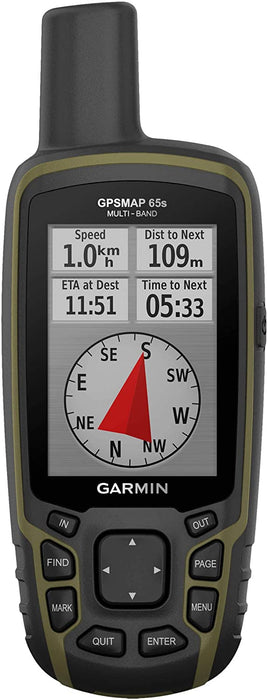 Garmin GPSMAP 65s, Button-Operated Handheld with Altimeter and Compass, Expanded Satellite Support, Multi-Band Technology and 2.6" Colour Display