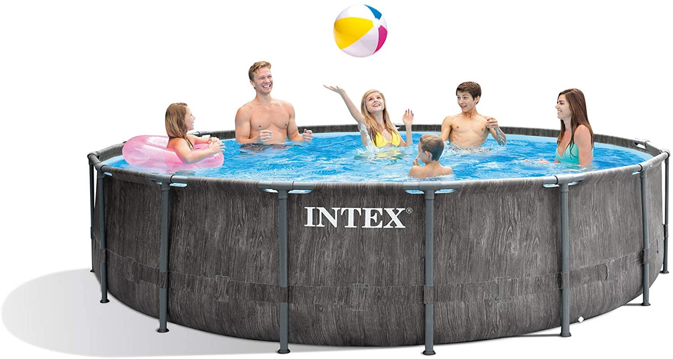 Intex 26741EH 15ft x 48in Greywood Premium Prism Steel Frame Outdoor Above Ground Swimming Pool Set with Cover, Ladder, & Pump