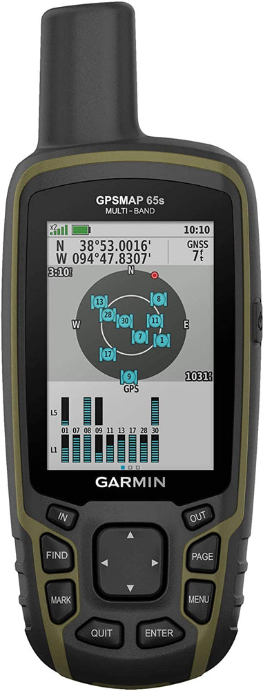 Garmin GPSMAP 65s, Button-Operated Handheld with Altimeter and Compass, Expanded Satellite Support, Multi-Band Technology and 2.6" Colour Display