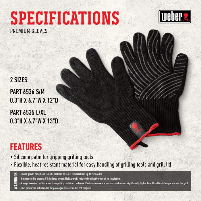 Weber 6535 Premium Black Grilling Gloves, L/XL