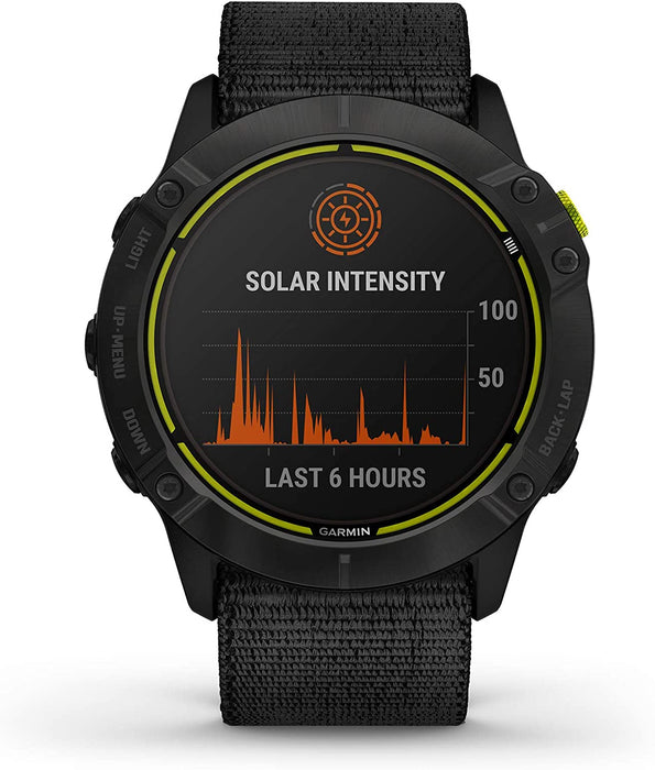 Garmin Enduro, Ultraperformance Multisport GPS Watch, Solar Charging, Battery Life Up to 80 Hours in GPS Mode, Carbon Gray DLC Titanium with Black UltraFit Nylon Band