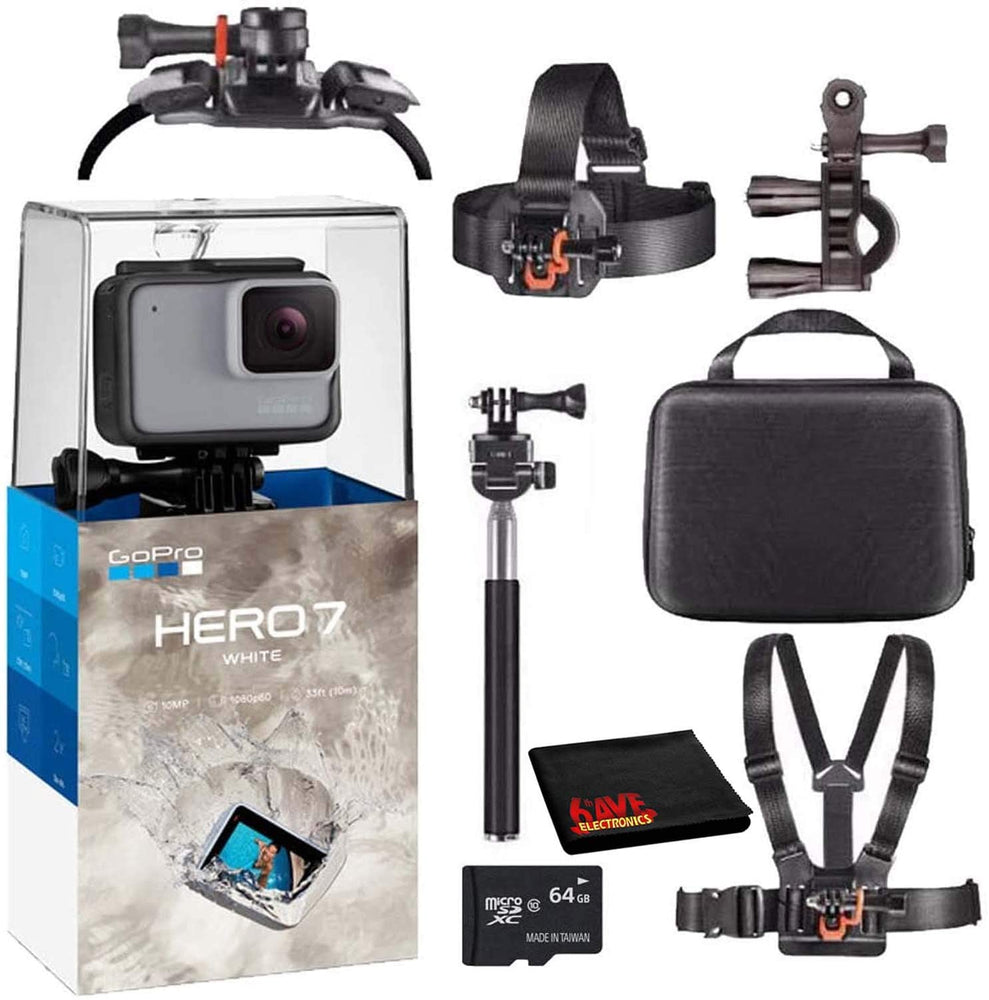 GoPro HERO7 Hero 7 Waterproof Digital Action Camera with 64GB microSD Card Advanced Bundle (White)