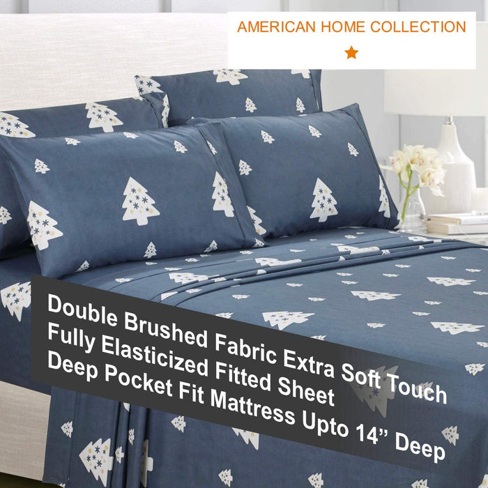 American Home Collection Deluxe 6 Piece Printed Sheet Set of Brushed Fabric, Deep Pocket Wrinkle Resistant - Hypoallergenic (Twin