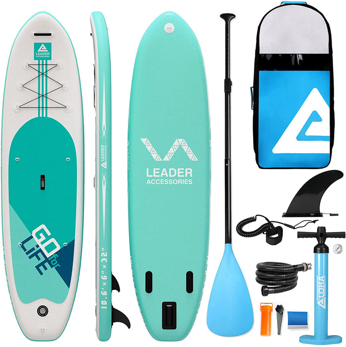 Leader Accessories 10'6" Inflatable Stand Up Paddleboard with Fins (6" Thick) Includes Adjustable Paddle,Kayak Leash,ISUP Backpack, Non-Slip Deck