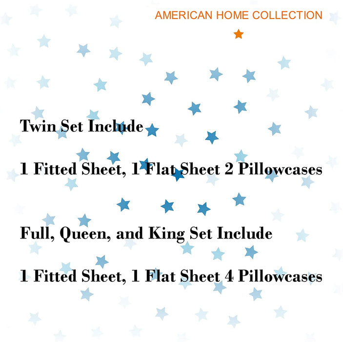 American Home Collection Deluxe 6 Piece Printed Sheet Set of Brushed Fabric, Deep Pocket Wrinkle Resistant - Hypoallergenic (Twin