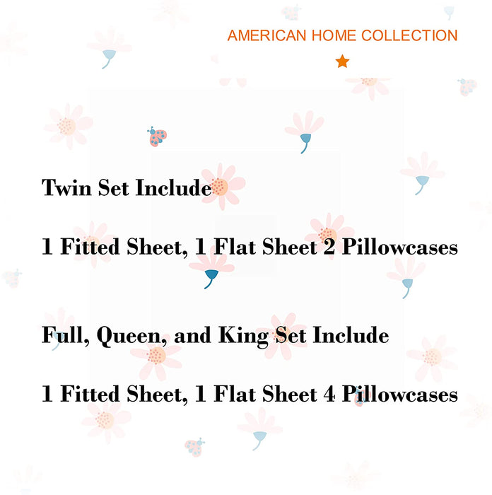 American Home Collection Deluxe 6 Piece Printed Sheet Set of Brushed Fabric, Deep Pocket Wrinkle Resistant - Hypoallergenic (Twin