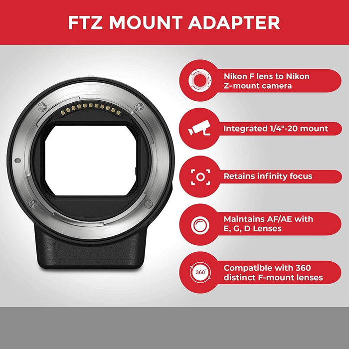 Nikon Z 50 Mirrorless Camera with Z 16-50 & 50-250 VR Lenses and Mount Adapter with 64GB Card and Accessory Bundle (3 Items)