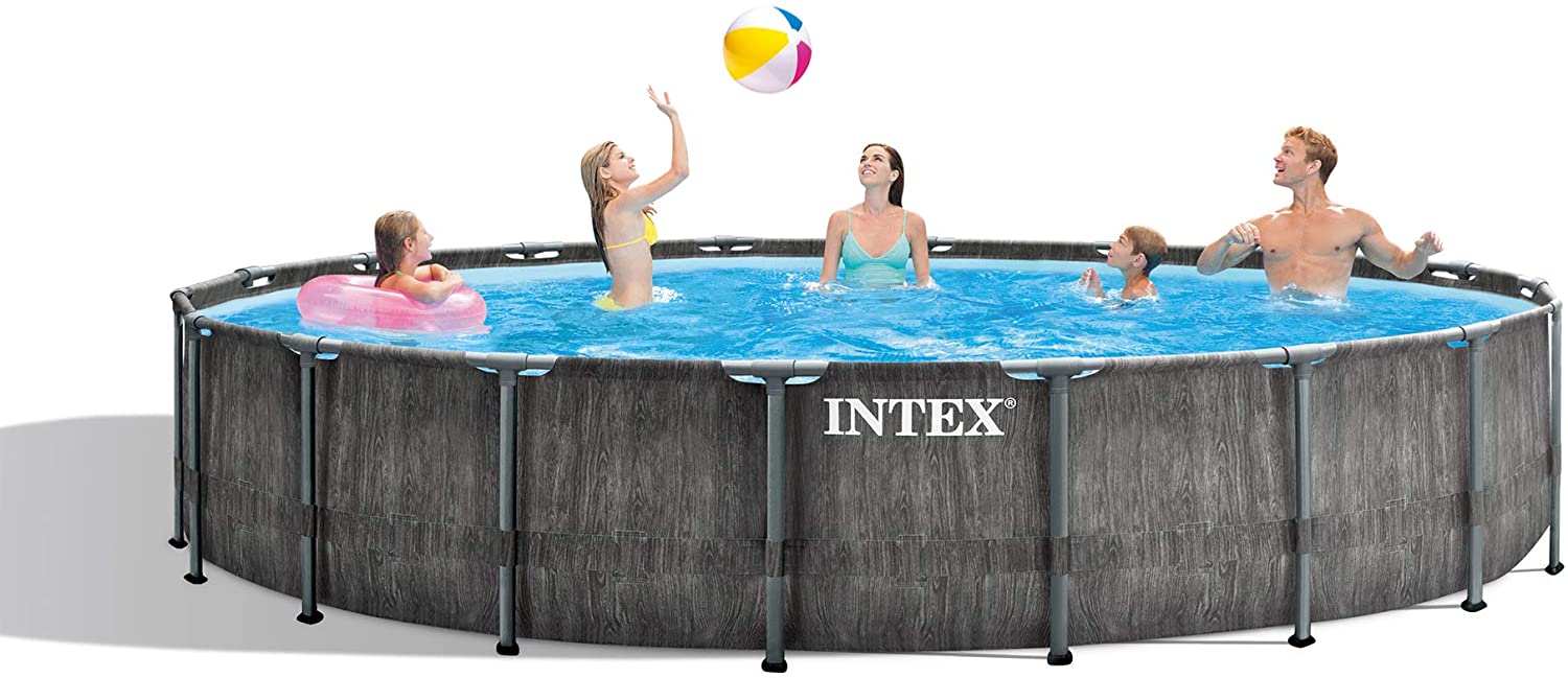 Intex 26743EH 18ft x 48in Greywood Premium Prism Steel Frame Outdoor Above Ground Swimming Pool Set with Cover, Ladder, & Pump