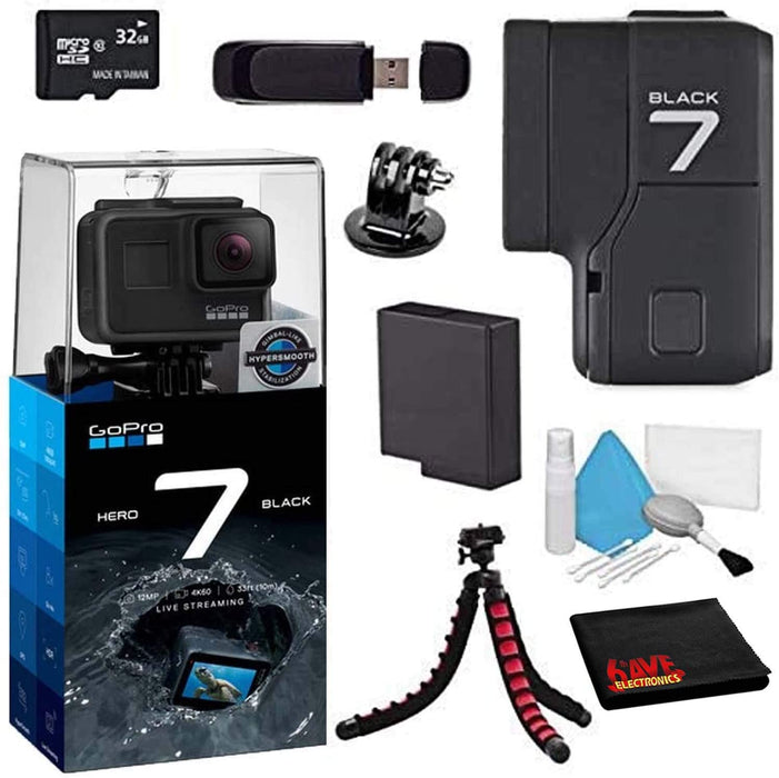 GoPro HERO7 Hero 7 Waterproof Digital Action Camera with 32GB Card + Tripod Standard Bundle (Black)