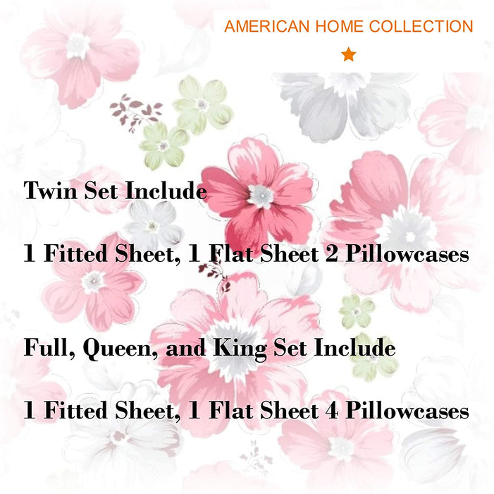 American Home Collection Deluxe 6 Piece Printed Sheet Set of Brushed Fabric, Deep Pocket Wrinkle Resistant - Hypoallergenic (Twin