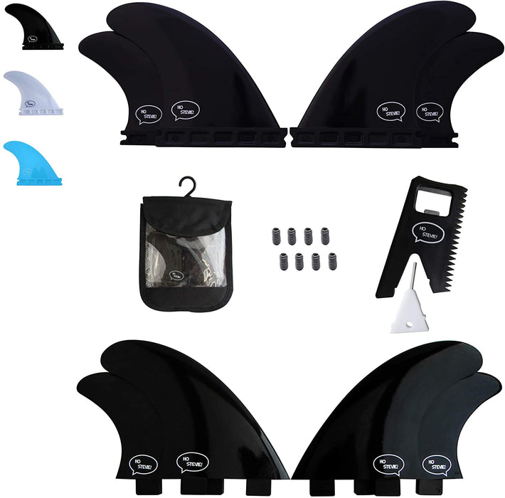 Ho Stevie! Fiberglass Reinforced Polymer Surfboard Fins - Quad (4 Fins) FCS or Futures Sizes, with Fin Bag, Screws