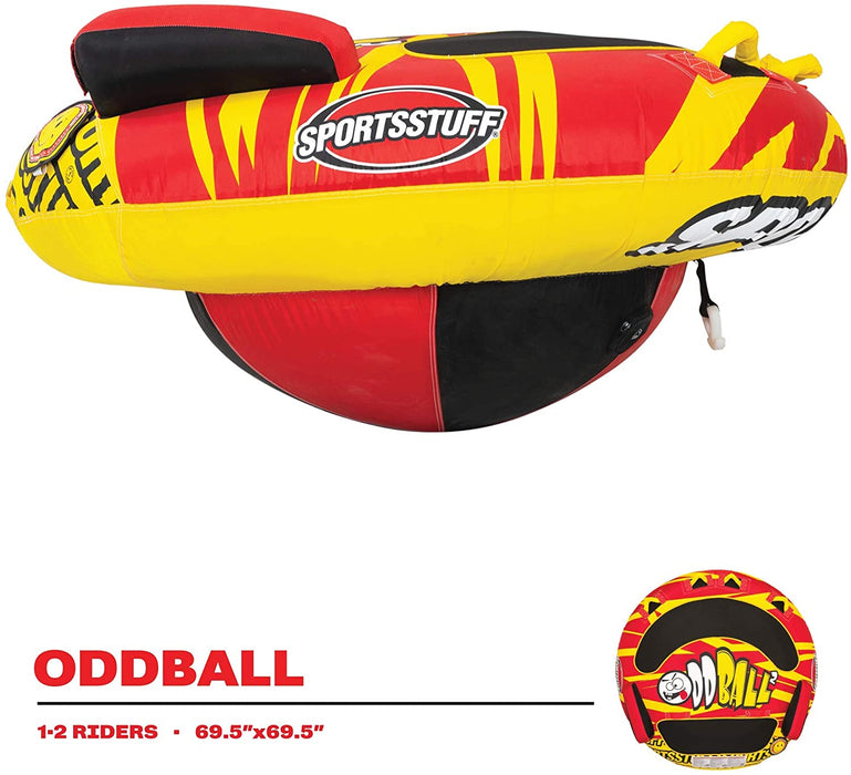 SportsStuff Oddball 2 | 1-2 Rider Towable Tube for Boating, red/Yellow, 53-5320