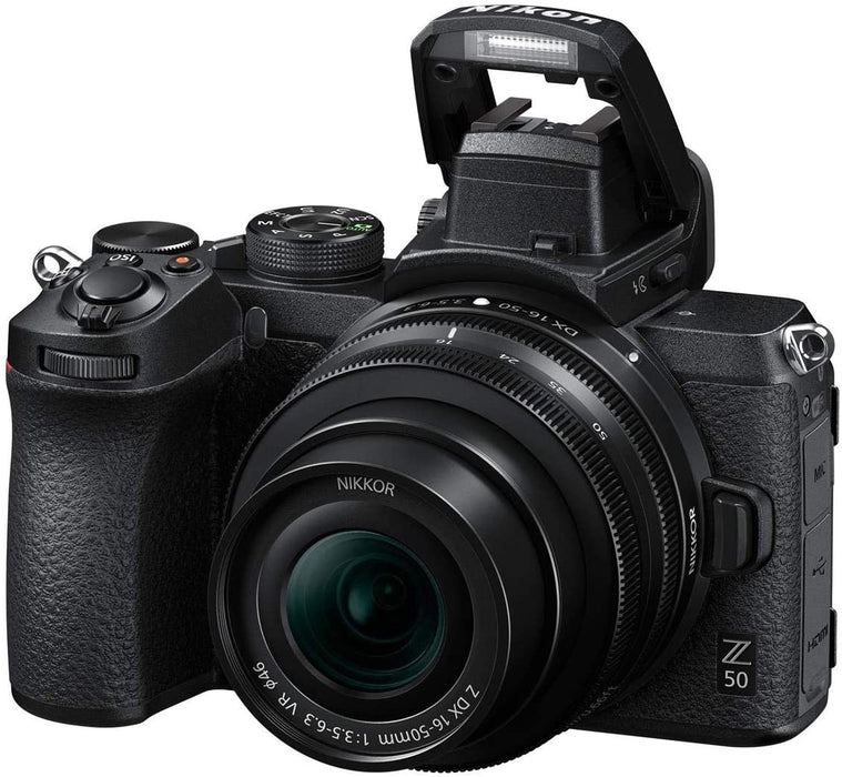 Nikon Z 50 DX-Format Mirrorless Camera with 16-50mm f/3.5-6.3 VR Lens, Essential Bundle with FTZ Mount Adapter, Wrist Strap and Accessories