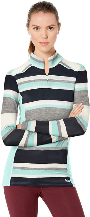 Helly-Hansen Womens Hh Merino Mid Graphic Print 1/2 Zip Lightweight Long-Sleeve Thermal Baselayer Top