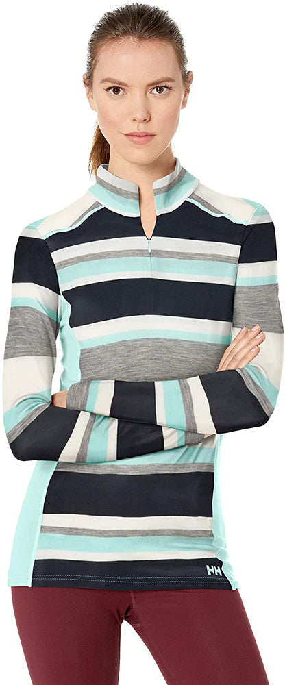Helly-Hansen Womens Hh Merino Mid Graphic Print 1/2 Zip Lightweight Long-Sleeve Thermal Baselayer Top