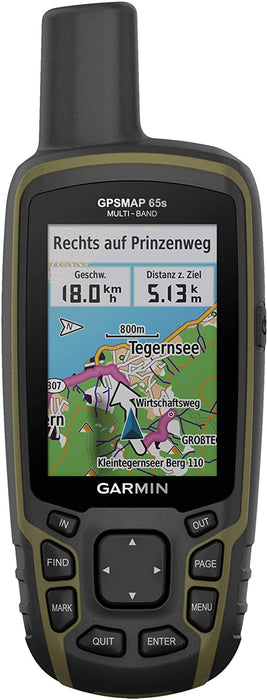 Garmin GPSMAP 65s, Button-Operated Handheld with Altimeter and Compass, Expanded Satellite Support, Multi-Band Technology and 2.6" Colour Display