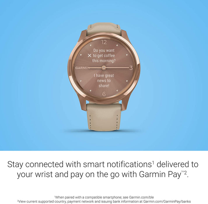 Garmin vivomove 3s, Smaller-sized Hybrid Smartwatch with Real Watch Hands and Hidden Touchscreen Display