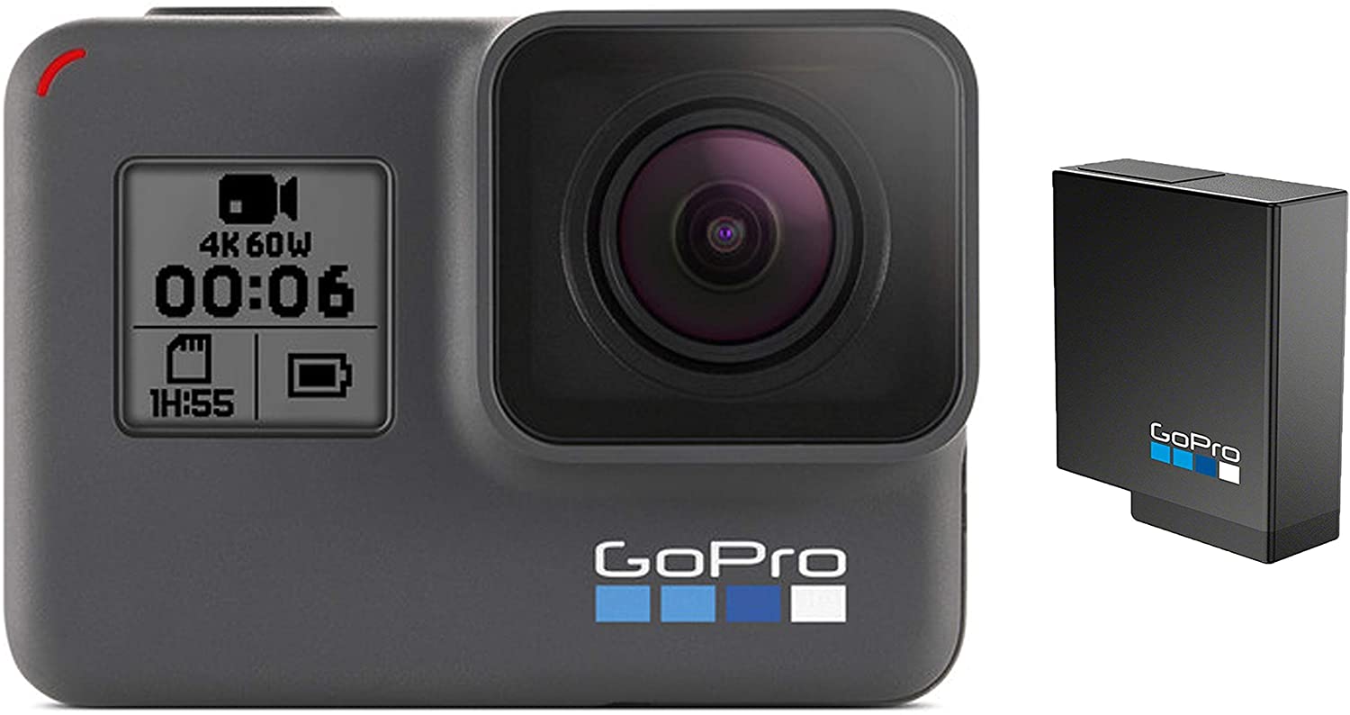 GoPro HERO6 Black + Extra Battery - E-Commerce Packaging - Waterproof Digital Action Camera with Touch Screen 4K HD Video 12MP Photos Live Streaming Stabilization