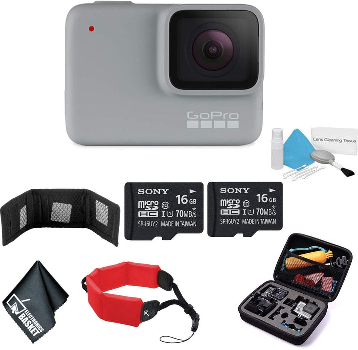 GoPro HERO7 White - Waterproof Digital Action Camera with Touch Screen 1080p HD Video 10MP Photos CHDHB-601- Bundle with 2X 16GB Memory Cards + Floating Strap + More