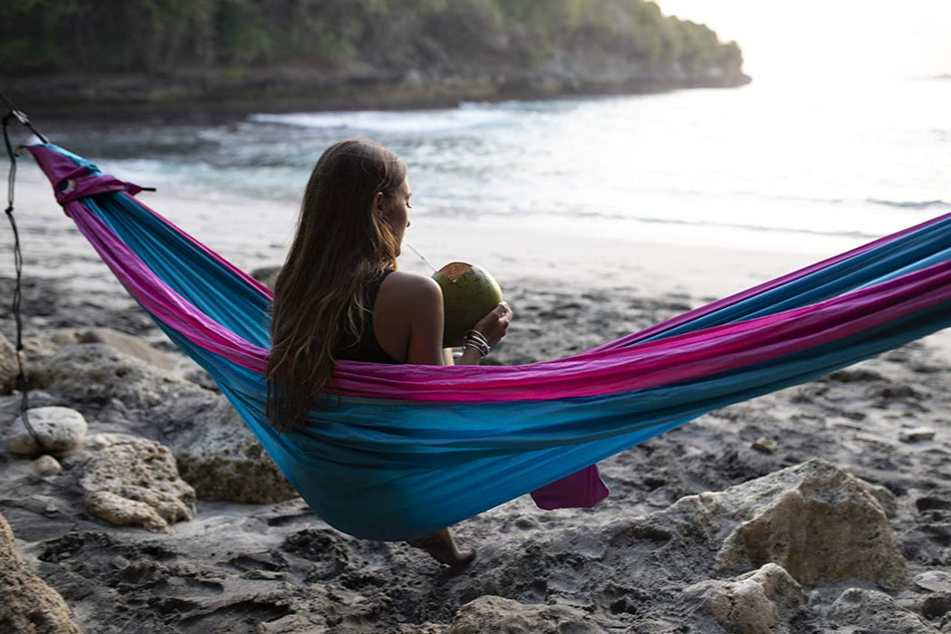Ticket to the Moon Fair Trade & Handmade 1-2 Person King Size Lightweight Hammock for Traveling, Camping and Everyday Use, XXL, only 700g, Parachute-Silk, Set-Up < 1 min.
