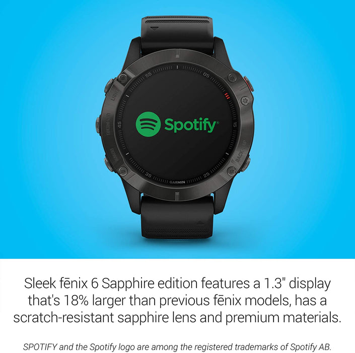 Garmin Fenix 6 Sapphire, Premium Multisport GPS Watch, Features Mapping, Music, Grade-Adjusted Pace Guidance, Titanium with Orange Band & Quickfit 22 Watch Band