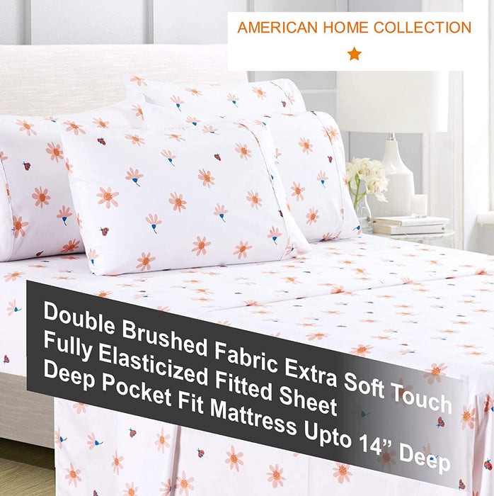American Home Collection Deluxe 6 Piece Printed Sheet Set of Brushed Fabric, Deep Pocket Wrinkle Resistant - Hypoallergenic (Twin