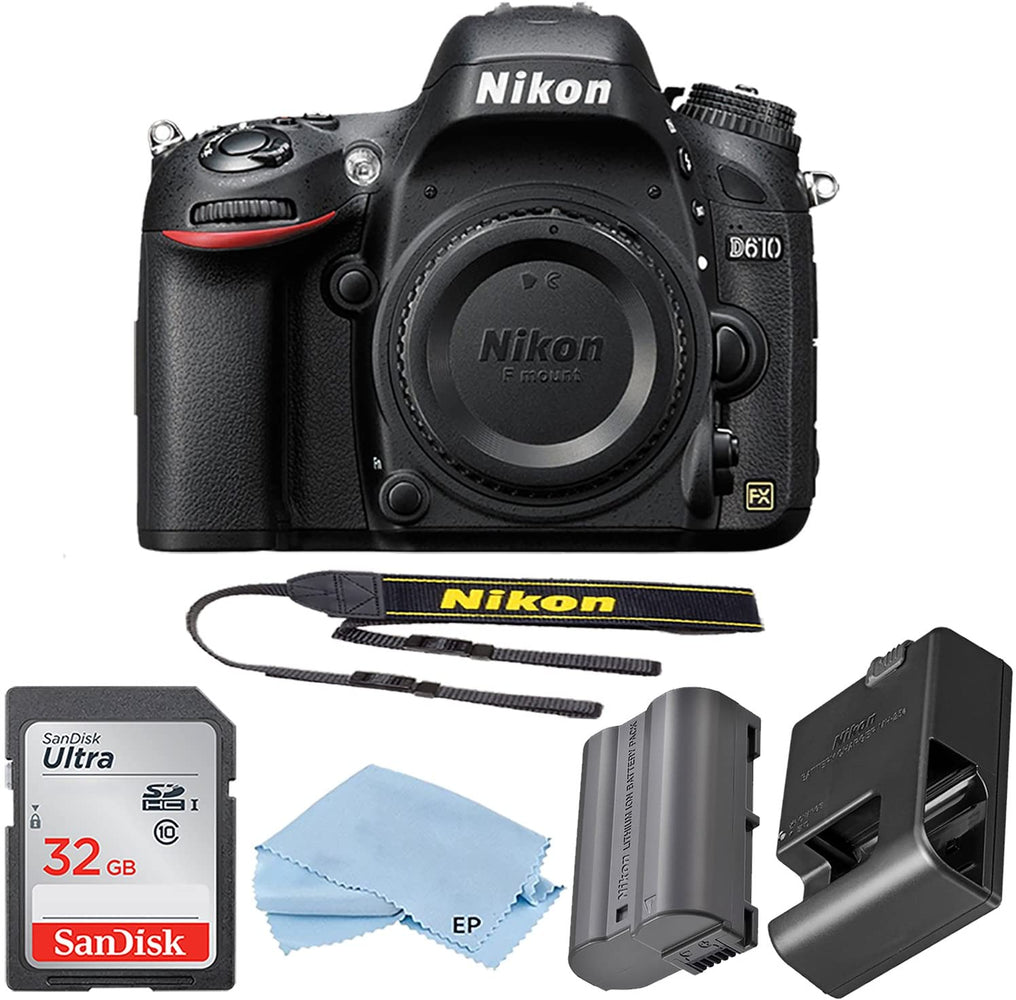 Nikon D610 24.3 MP CMOS FX-Format Digital SLR Camera Body Bundle with 32 GB Memory Card and Accessory Kit