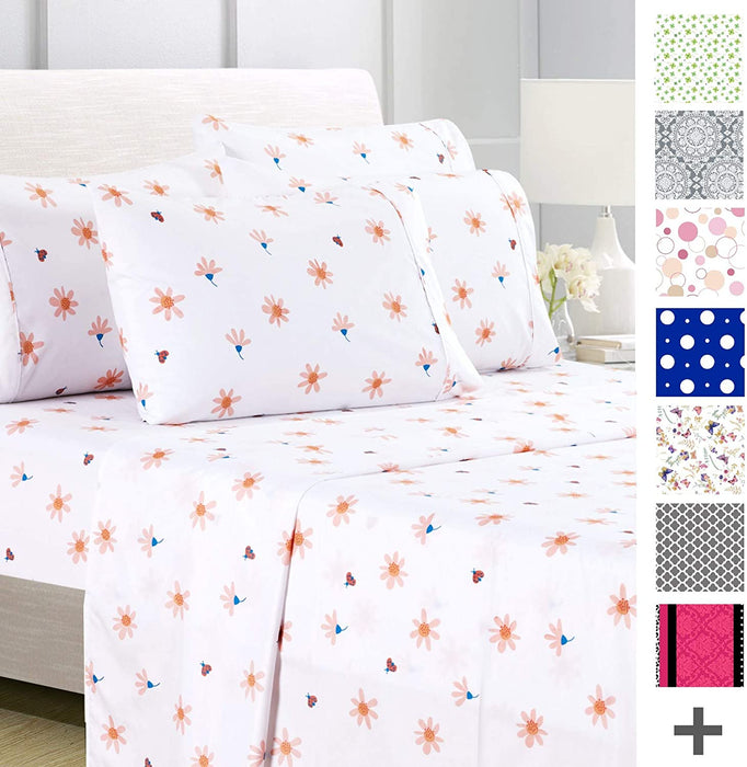 American Home Collection Deluxe 6 Piece Printed Sheet Set of Brushed Fabric, Deep Pocket Wrinkle Resistant - Hypoallergenic (Twin