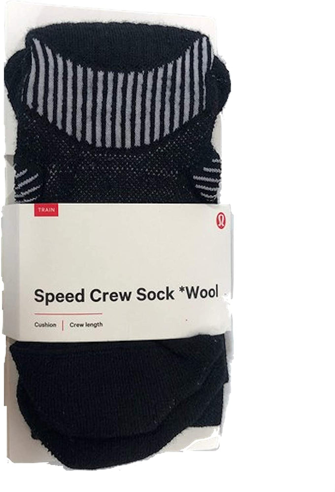 LULULEMON WOMENS SPEED CREW SOCK WOOL - BLK/ICEG (Black / Ice Grey)