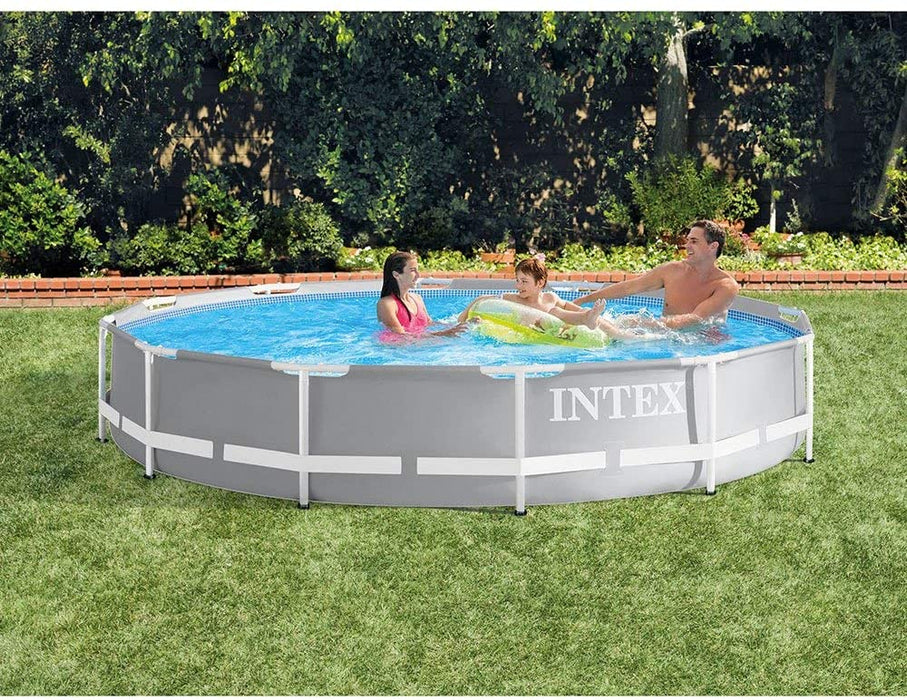 Intex 12 Foot Prism Frame Above Ground Swimming Pool w/ Pump & Pool Ladder