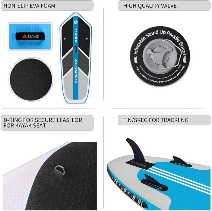 Leader Accessories 10'6" Inflatable Stand Up Paddleboard with Fins (6" Thick) Includes Adjustable Paddle,Kayak Leash,ISUP Backpack, Non-Slip Deck
