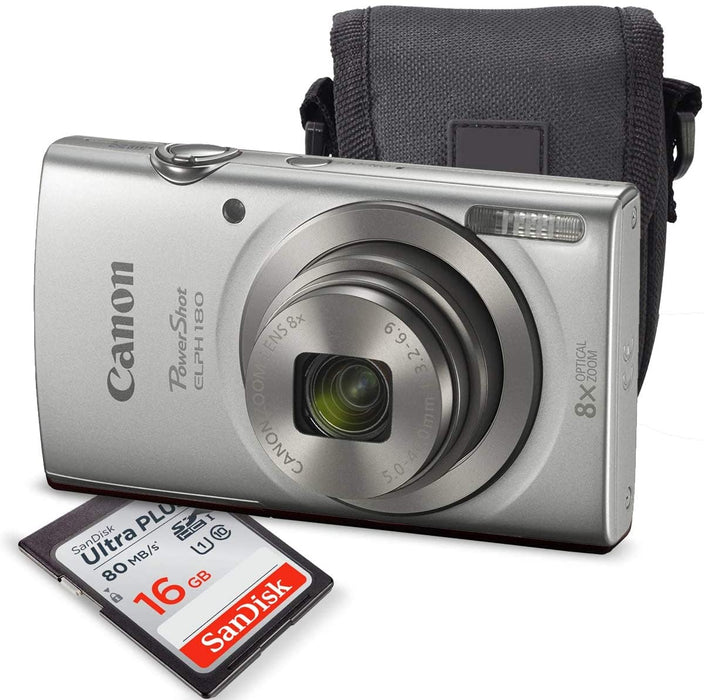Canon PowerShot ELPH 180 Digital Camera (Red) + 16GB SDHC Memory Card + Mini Table Tripod +Protective camera case with Deluxe Cleaning Bundle