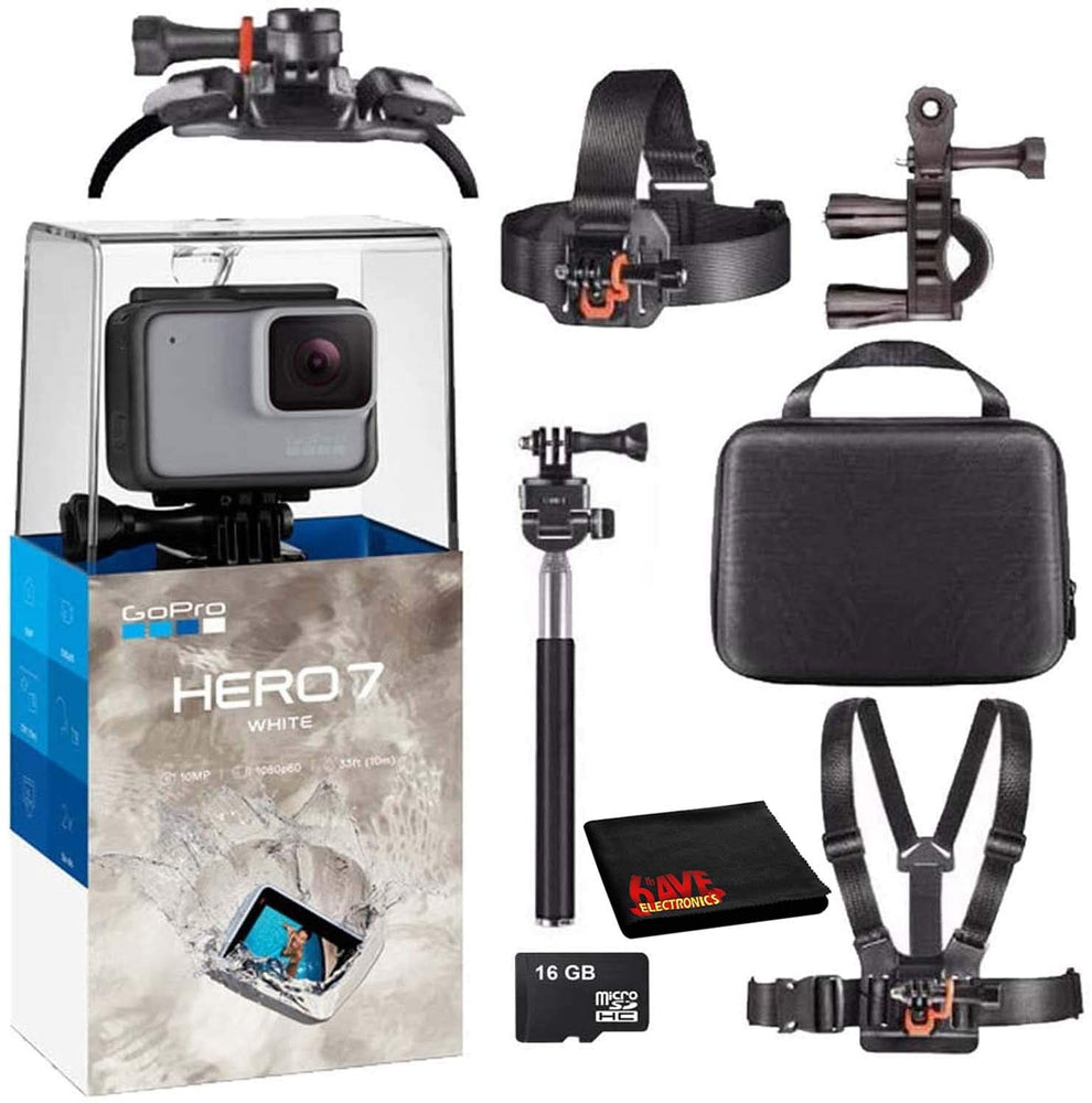 GoPro HERO7 Hero 7 Waterproof Digital Action Camera with 16GB microSD Card Base Bundle (White)