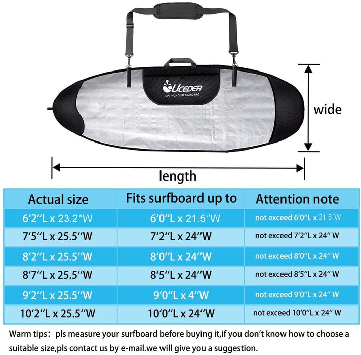 UCEDER Surfboard Cover and Surfboard Storage Bag for Outdoor Travel,5'2",6'0",7'5'',8'2'',8'7'',9'2'',10'0"Surfboard Bag