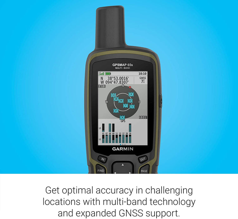 Garmin GPSMAP 65s, Button-Operated Handheld with Altimeter and Compass, Expanded Satellite Support and Multi-Band Technology