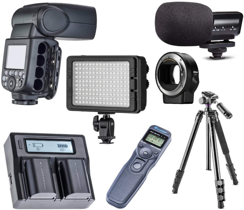 Nikon Z6 FX-Format Mirrorless Camera w/NIKKOR Z 24-70mm f/4 S Lens Bundle with Mount Adapter FTZ, Bag, Intervalometer, 64GB XQD Card, Flash, Mic, LED Light, Dual Charger, Tripod, Battery + More