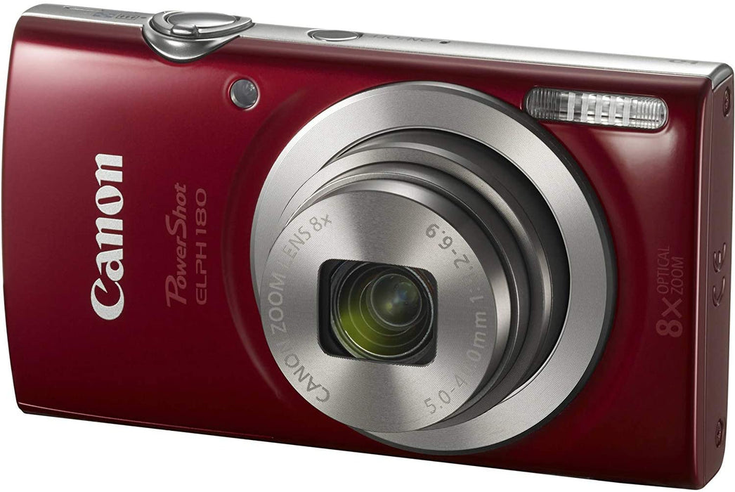 Canon PowerShot ELPH 180 Digital Camera (Red) + 16GB SDHC Memory Card + Mini Table Tripod +Protective camera case with Deluxe Cleaning Bundle