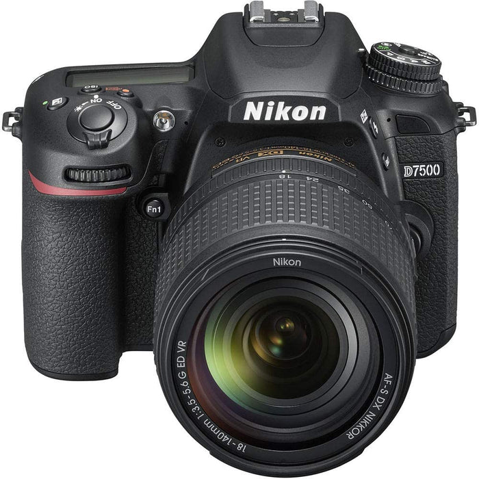 Nikon D7500 DSLR Camera w/ 18-140mm Lens (International Model) - 128GB - Case - EN-EL15 Battery